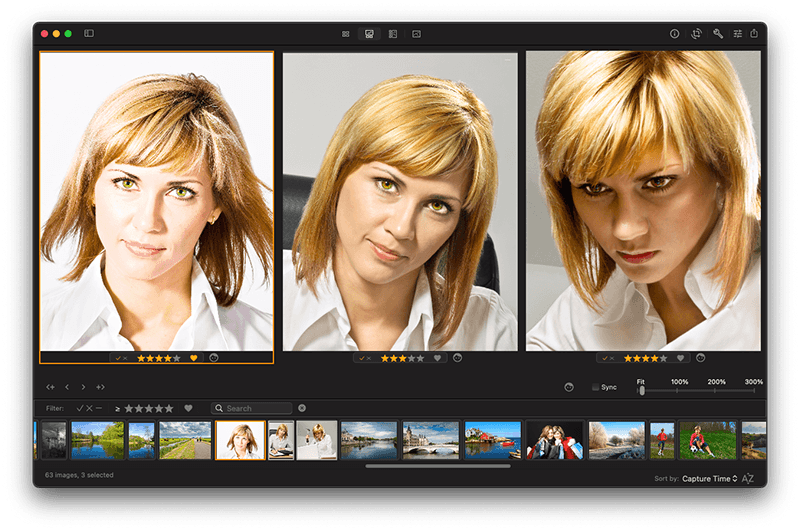 Manage photos on Mac. Compare faces in multiple photos in Photo Sense.